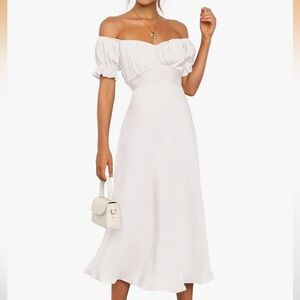 Women's Satin Bridal Midi Dress Off The Shoulder Cocktail Formal Dresses